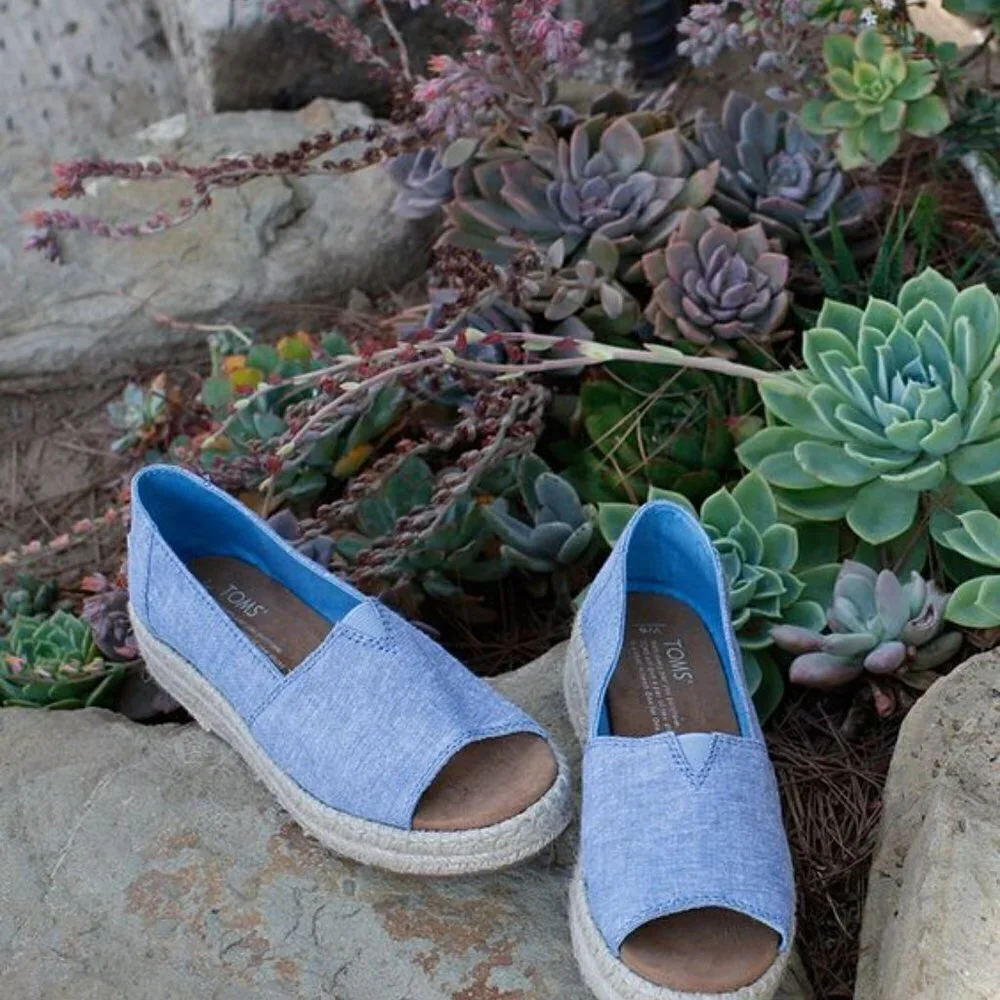 TOMS Alpargata Blue Slub Chambray Open Ztoe Espadrilles: Blue Slub 7